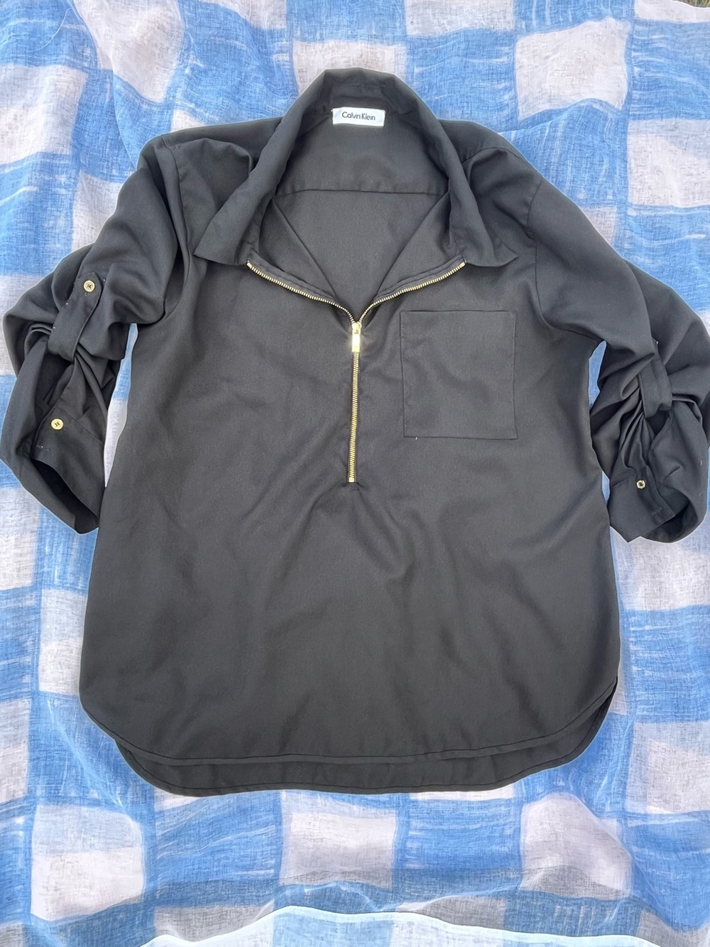 Calvin Klein Black Men’s Half-Zip Pullover with Gold Zipper